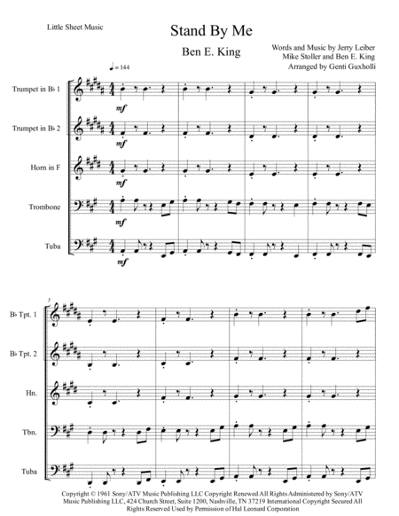 Free Sheet Music Stand By Me Brass Quintet