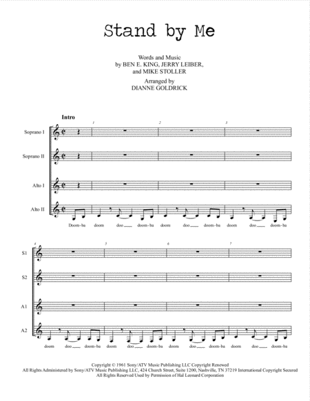 Free Sheet Music Stand By Me Ssaa A Cappella