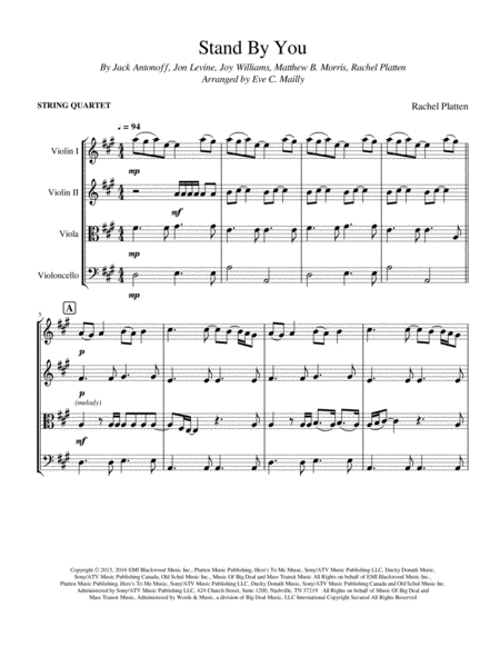 Stand By You Rachel Platten String Quartet Sheet Music