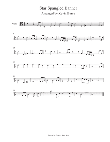 Star Spangled Banner Easy Key Of C Viola Sheet Music