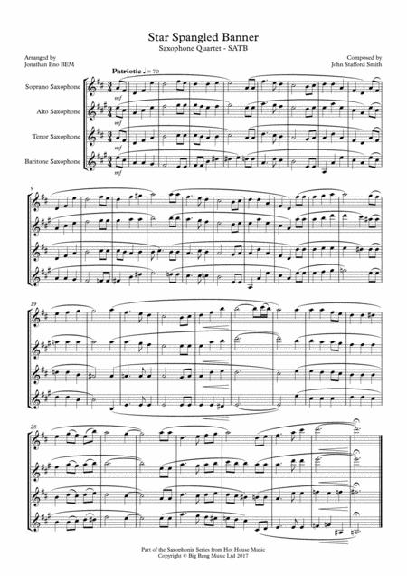 Star Spangled Banner Saxophone Quartet Satb Sheet Music