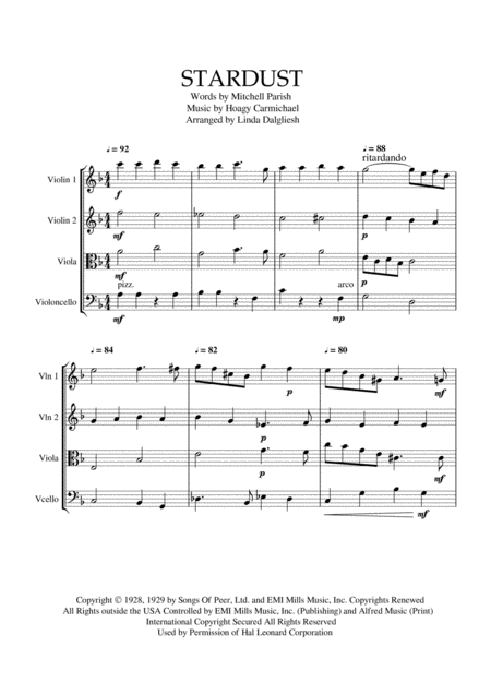 Free Sheet Music Stardust String Quartet