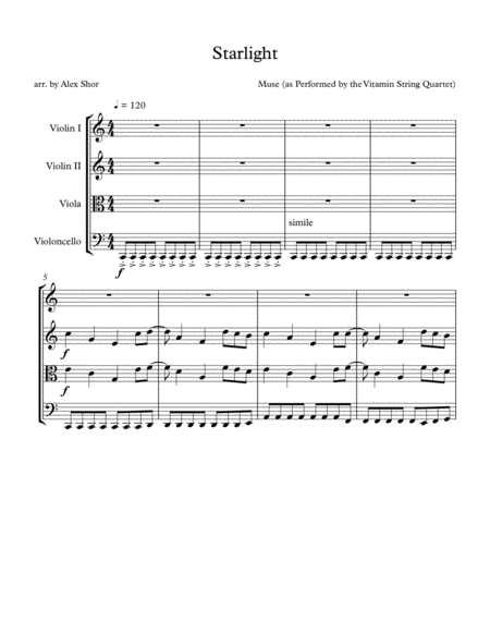 Starlight For String Quartet Sheet Music