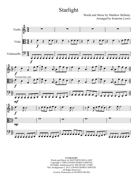 Free Sheet Music Starlight Violin Viola Cello