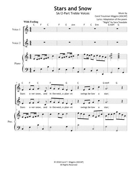 Free Sheet Music Stars And Snow Sa 2 Part Treble Voices