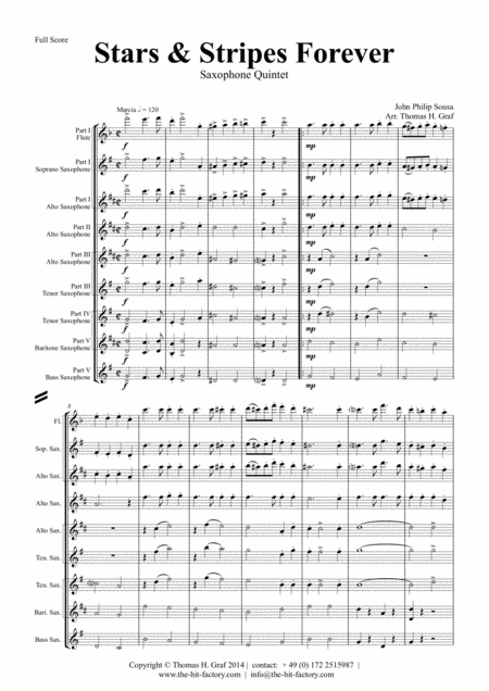 Stars And Stripes Forever Sousa Saxophone Quintet Sheet Music