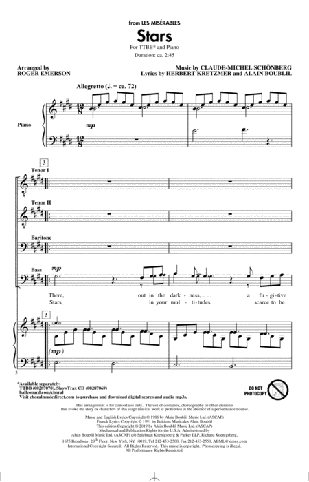 Stars From Les Miserables Arr Roger Emerson Sheet Music