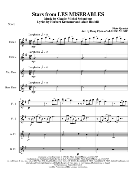 Stars From Les Miserables For Flute Quartet Sheet Music