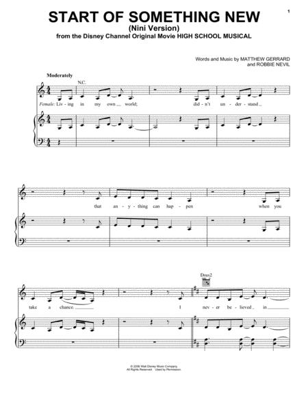 Free Sheet Music Start Of Something New Nini Version From High School Musical The Musical The Series