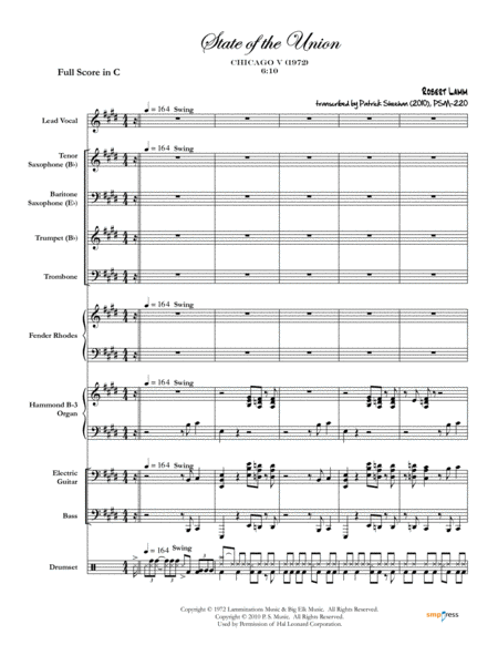 Free Sheet Music State Of The Union Chicago Full Score Set Of Parts