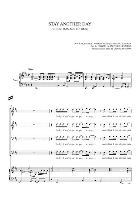 Stay Another Day 2020 Lockdown Version For Male Choir Sheet Music