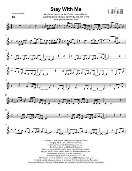 Stay With Me C Instruments Sheet Music