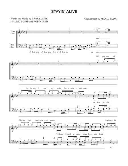 Free Sheet Music Stayin Alive From The Motion Picture Saturday Night Fever