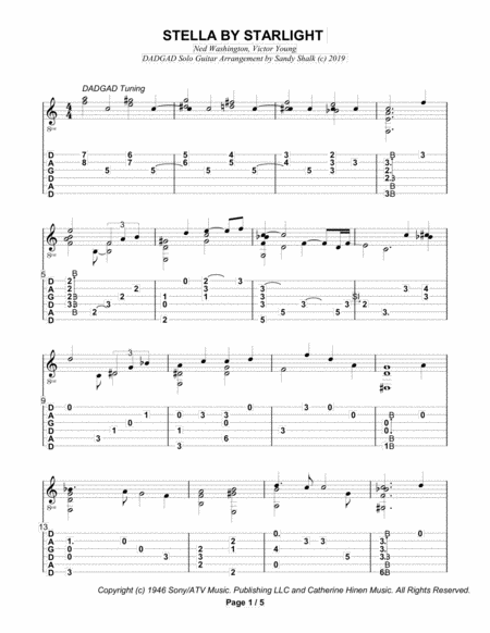 Stella By Starlight Dadgad Fingerstyle Guitar Sheet Music