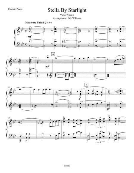 Free Sheet Music Stella By Starlight Electric Piano