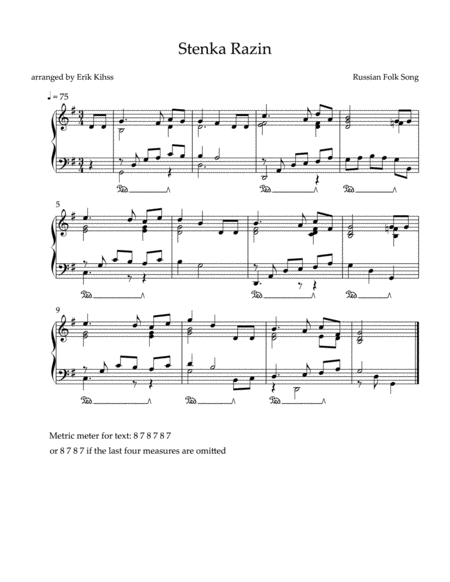 Free Sheet Music Stenka Razin Russian Folk Song Intermediate Piano
