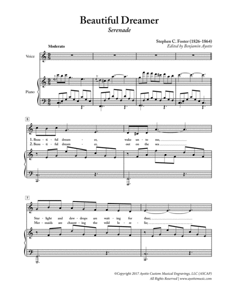 Stephen Foster Beautiful Dreamer Low Voice In C Sheet Music