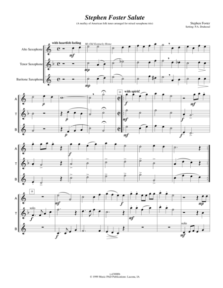 Stephen Foster Salute Medley Of Stephen Foster Music Set For Mixed Saxophone Trio Sheet Music