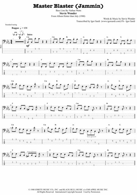 Steve Wonder Master Blaster Jammin Complete And Accurate Nathan Watts Bass Transcription Whit Tab Sheet Music