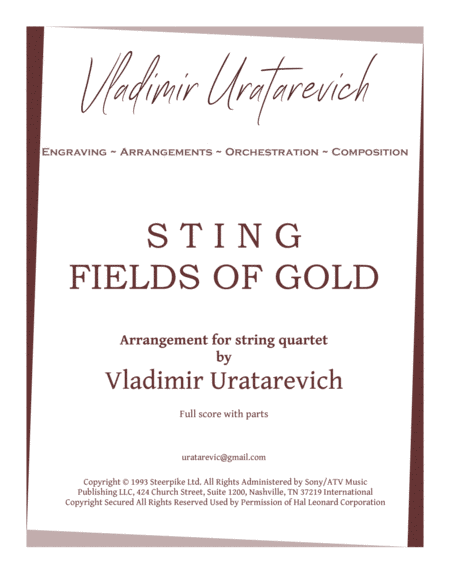 Sting Fields Of Gold For String Quartet Sheet Music