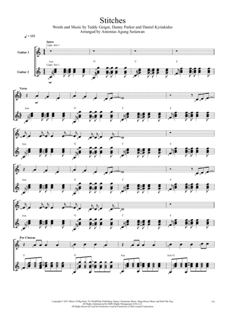 Free Sheet Music Stitches Duet Guitar Score