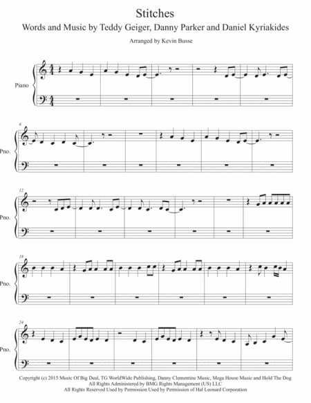 Free Sheet Music Stitches Easy Key Of C Piano