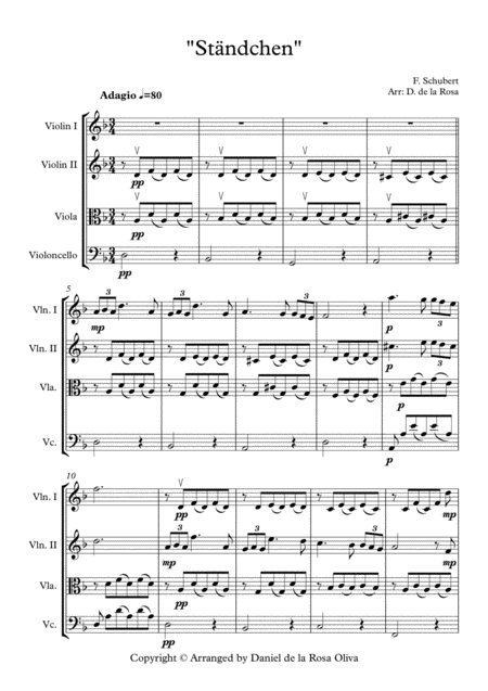 Stndchen F Schubert For String Quartet Full Score And Parts Sheet Music