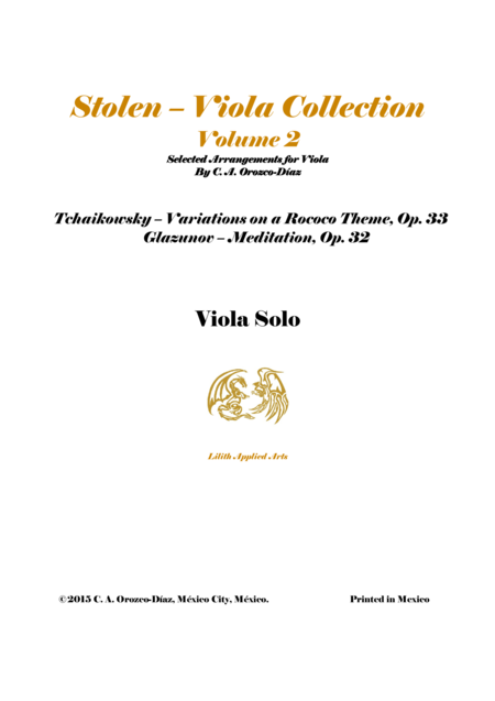 Stolen Viola Arrangements Collection Volume 2 Tchaikowsky Rococo Variations Op 33 Glazunov Meditation Op 32 Sheet Music