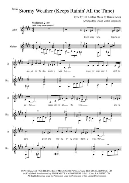 Free Sheet Music Stormy Weather For Alto Voice And Guitar