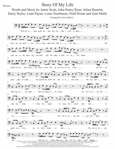 Free Sheet Music Story Of My Life Easy Key Of C Bassoon