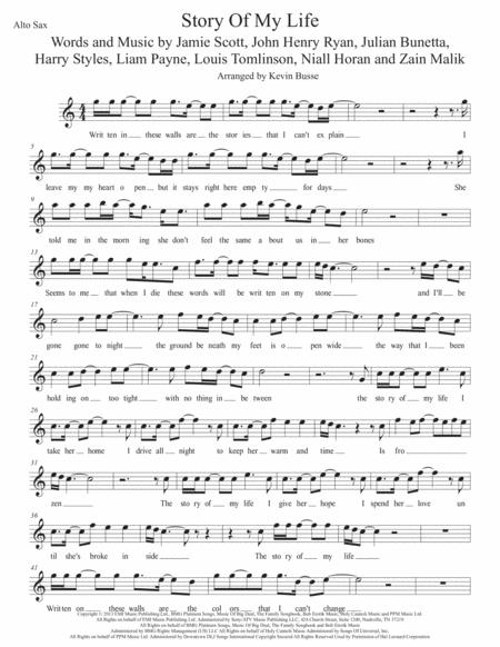 Free Sheet Music Story Of My Life Original Key Alto Sax