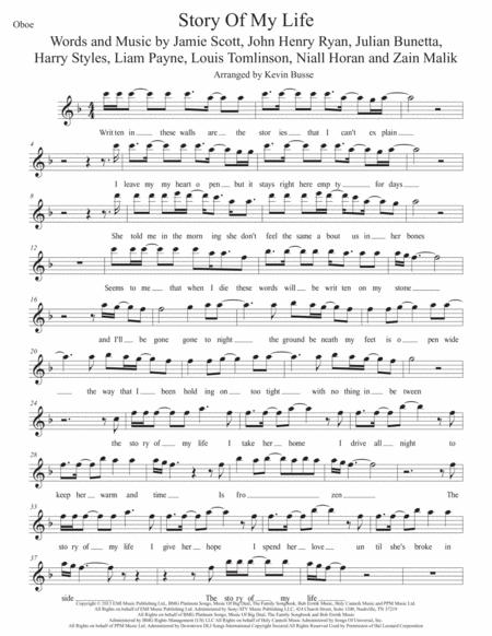 Story Of My Life W Lyrics Oboe Sheet Music