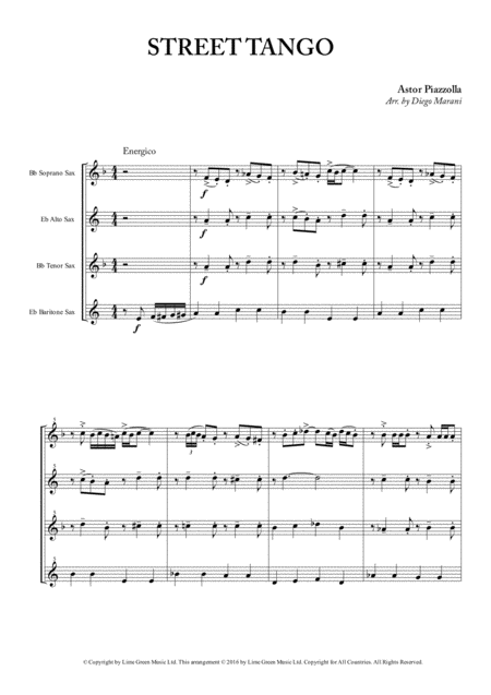 Free Sheet Music Street Tango For Saxophone Quartet