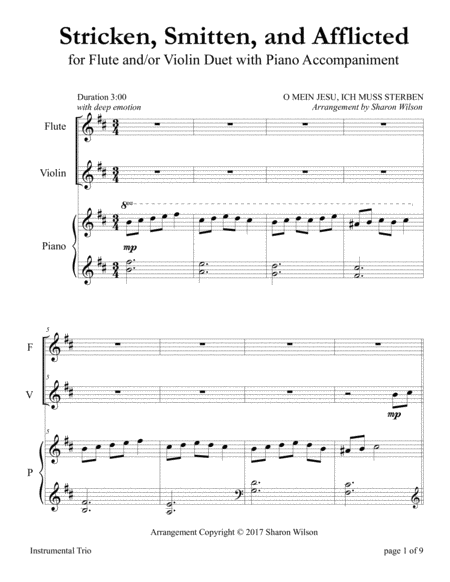 Stricken Smitten And Afflicted For Flute And Or Violin Duet With Piano Accompaniment Sheet Music