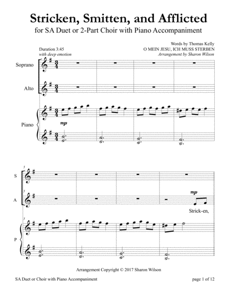 Free Sheet Music Stricken Smitten And Afflicted For Sa Duet With Piano Accompaniment