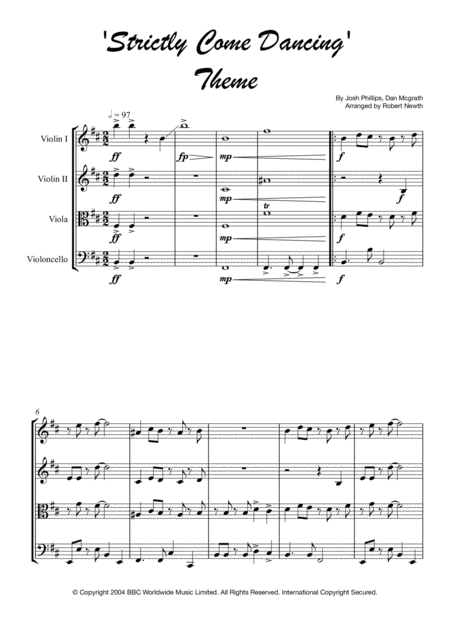 Strictly Come Dancing Theme For String Quartet Sheet Music