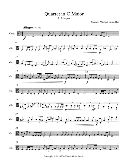 String Quartet In C Major Viola Sheet Music