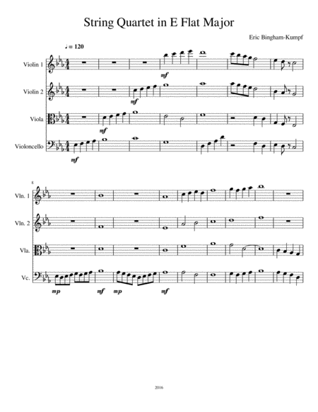 String Quartet In E Flat Major Sheet Music