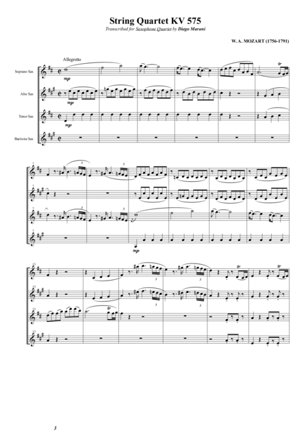 Free Sheet Music String Quartet Kv 575 For Saxophone Quartet Satb