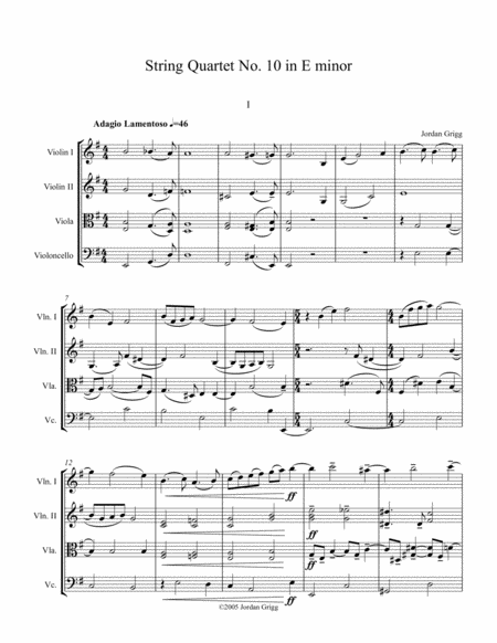 String Quartet No 10 In E Minor Sheet Music