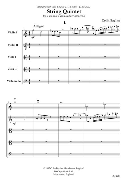 Free Sheet Music String Quintet Score