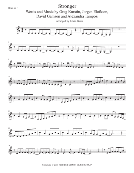 Free Sheet Music Stronger Easy Key Of C Horn In F