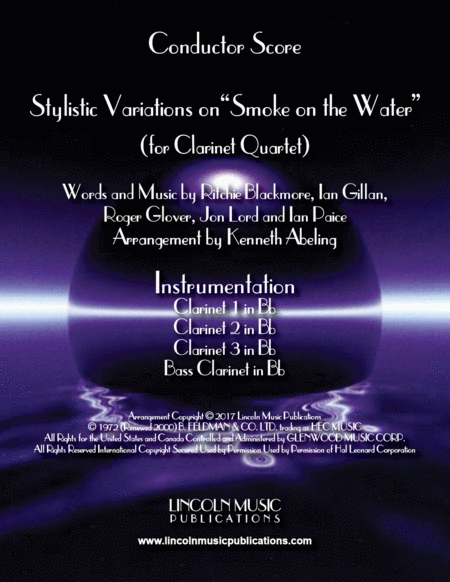 Stylistic Variations On Smoke On The Water For Clarinet Quartet Sheet Music