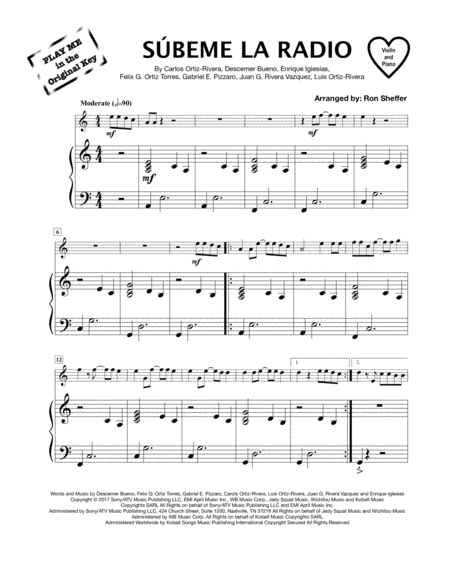 Free Sheet Music Subeme La Radio Violin And Piano Accompaniment Play Me In The Original Key
