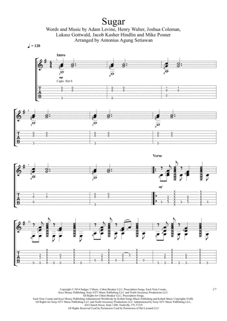 Sugar Fingerstyle Guitar Solo Sheet Music