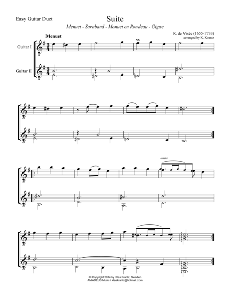 Suite E Minor For Easy Guitar Duo Sheet Music