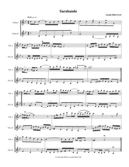 Suite For Two Violins 3 Sarabande Sheet Music