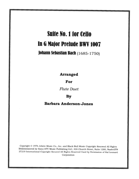 Suite No 1 For Cello Flute Duet Sheet Music