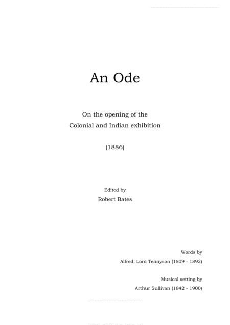 Sullivan An Ode On The Opening Of The Colonial And Indian Exhibition Sheet Music