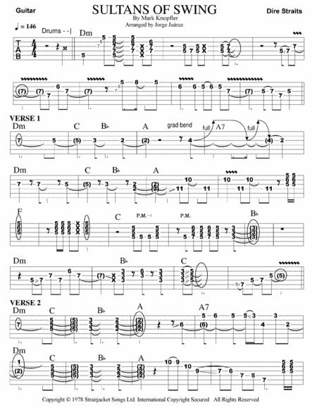 Free Sheet Music Sultans Of Swing Guitar Tab